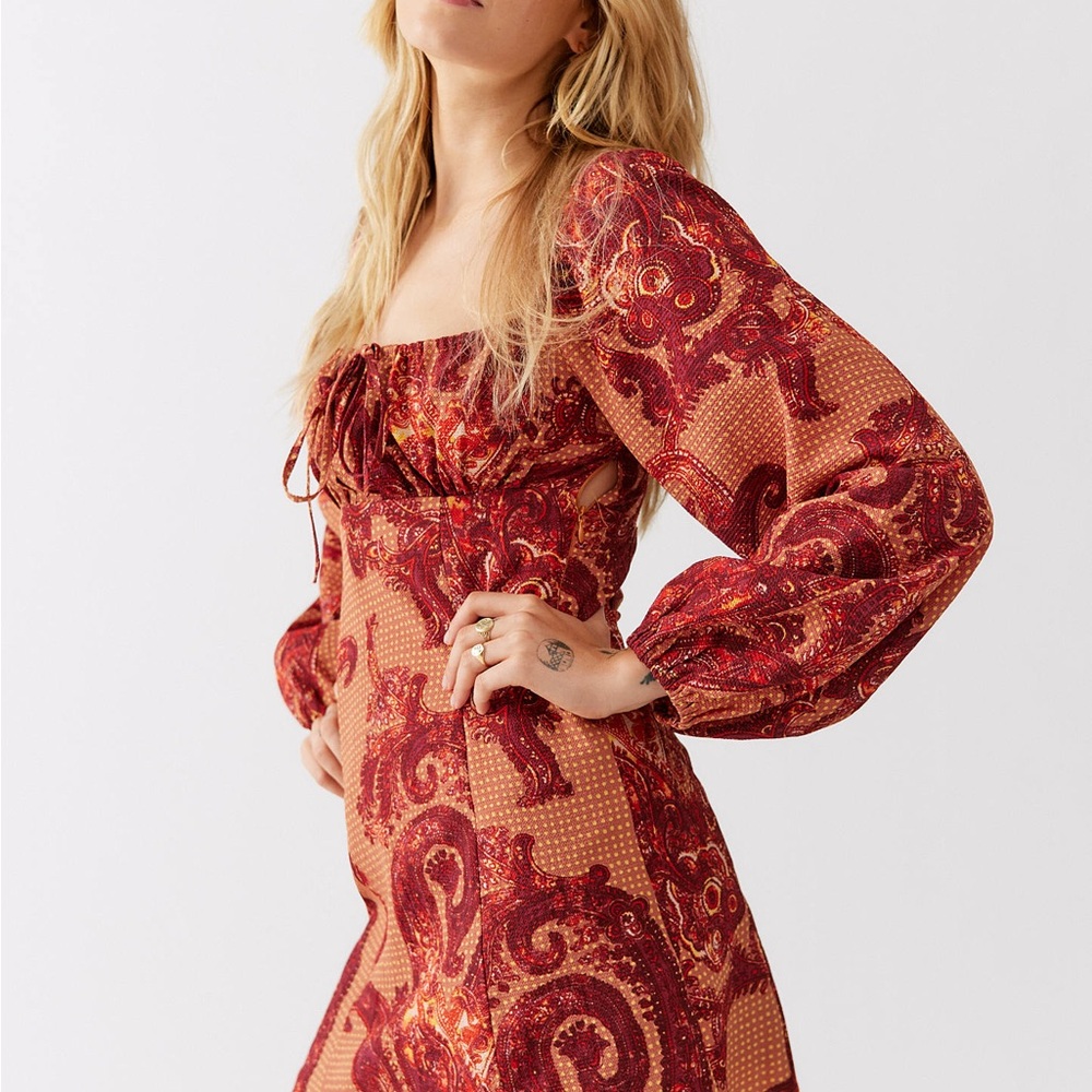 Urban Outfitters Red Ruched Sundress with Square Neck